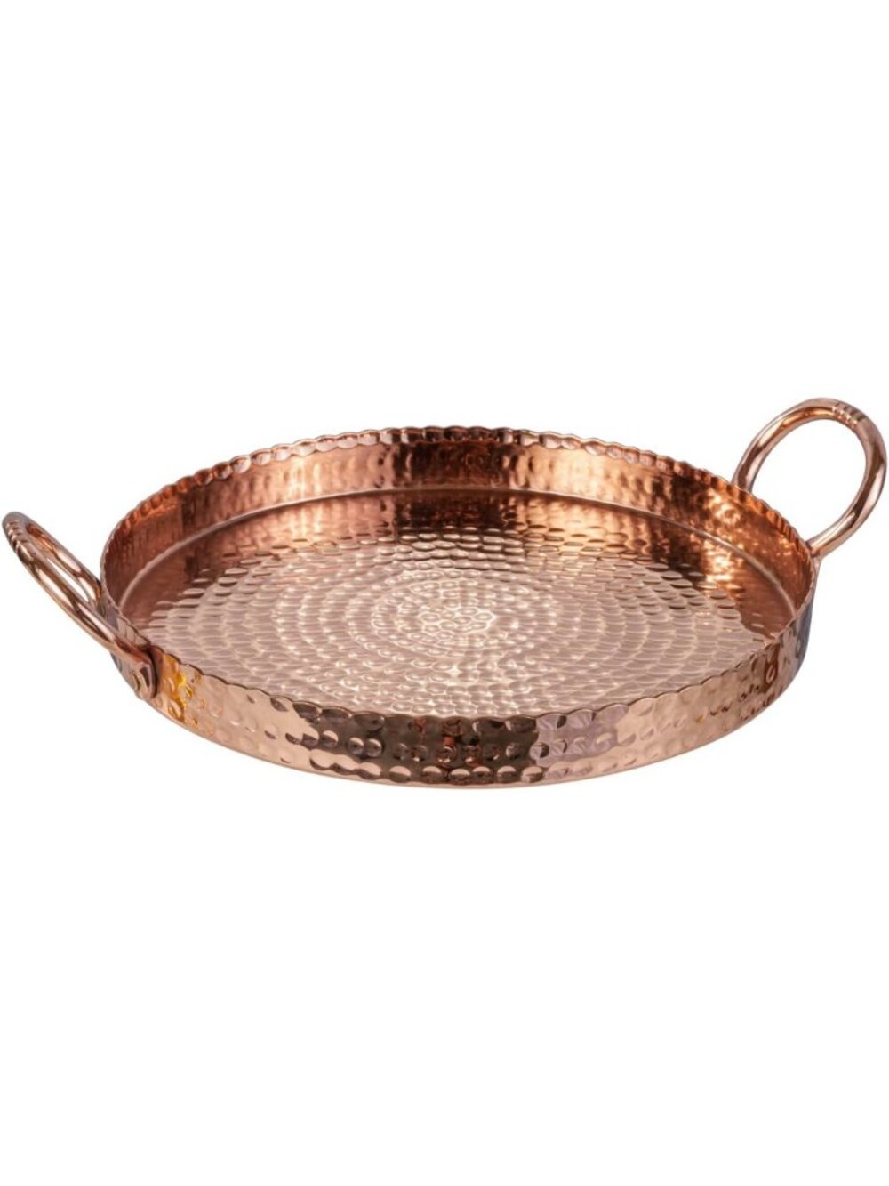 Handcrafted 12" Copper Tone Round Metal Tray - Decorative Centerpiece & Serving